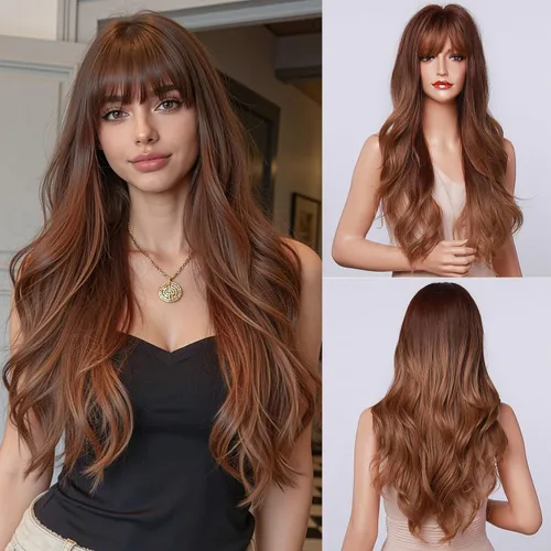 Miniatura 25 de Esmee Pelucas largas y onduladas para mujer, cabello sintético natural, resistente al calor, para uso diario y fiestas, cosplay, 24 pulgadas