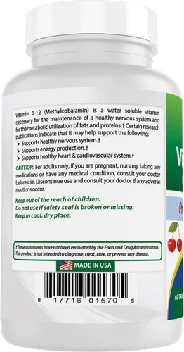 Miniatura 7 de Best Naturals Vitamina B-12 como metilcobalamina (metil B12), 6000 mcg comprimido, 60