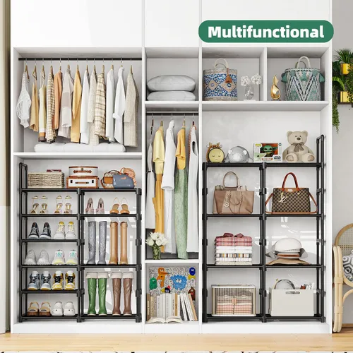 Miniatura 5 de Simple Trending Zapatero de 8 niveles de gran capacidad para 64 pares, estante alto para zapatos, organizador de zapatos de metal resistente