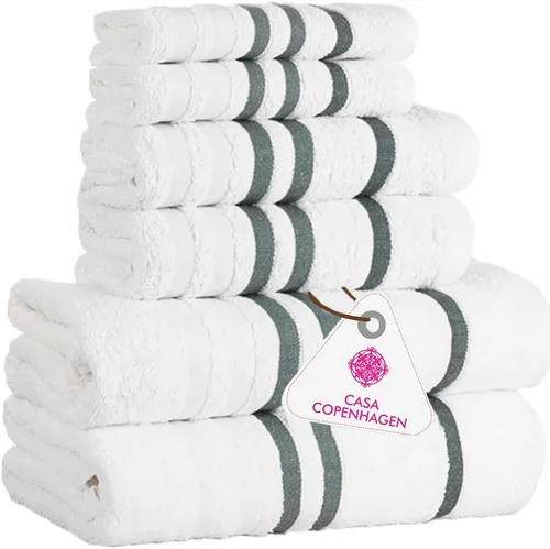Miniatura 12 de CASA COPENHAGEN Juego de 6 toallas de palomitas de maíz, color azul polvoriento, 21.16 oz/m², 2 toallas de baño, 2 toallas de mano y 2 toallas