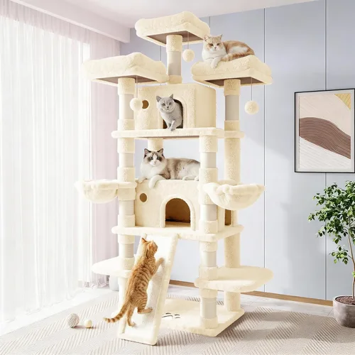 Miniatura 17 de Allewie Árbol de gato de 68 pulgadas/casa y torres para felinos grandes/poste rascador/árbol de escalada grande de varios niveles