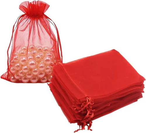 HRX Package Bolsas de organza rojas, 100 unidades, 5 x 7 pulgadas, regalo de Navidad, bolsas con cordón, bolsas de joyería de malla para recuerdos