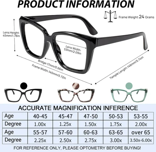 Miniatura 6 de Gafas de lectura de gran tamaño para mujeres y hombres, lectores cuadrados grandes de 1.0 1.25 1.5 1.75 2.0 2.25 2.5 a 3.5