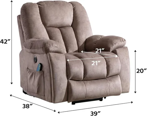 Miniatura 2 de CANMOV Silla reclinable eléctrica con masaje y calor para adultos mayores, reclinables anchos y tapizados, mecanismo de movimiento reclinable