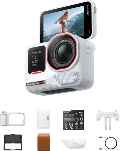 Insta360 Ace Pro 2 Arctic White - Paquete de impresión flash de edición limitada, cámara de acción impermeable 8K diseñada conjuntamente con Leica,