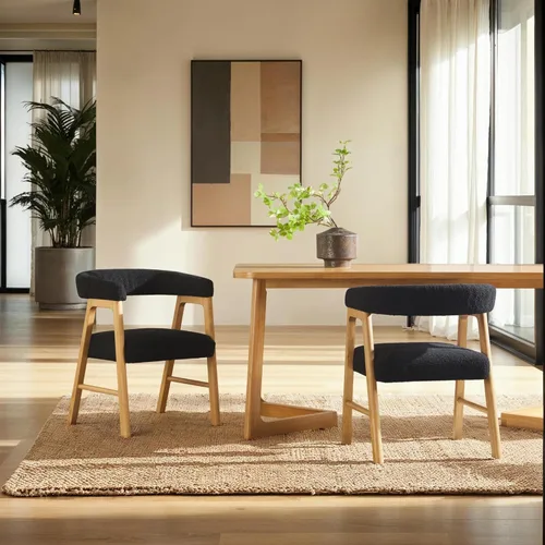Miniatura 2 de Walker Edison Ezra - Silla de comedor moderna con respaldo curvado y tapicería Boucle, color negro (juego de 2)