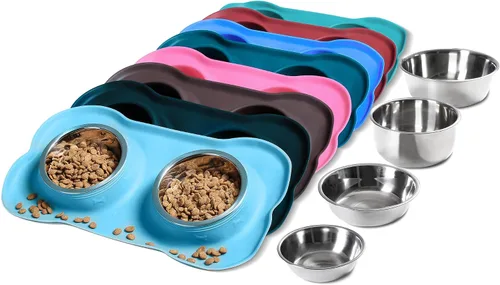 Miniatura 9 de Hubulk - Comedero doble de acero inoxidable con base de silicona antideslizante antiderrames y pala para alimento, para perros pequeños, medianos