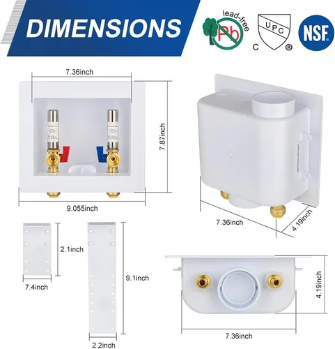 Miniatura 3 de EFIELD Caja de salida universal para lavadora (lavandería) con drenaje central, conexión MIP de soldadura de 1/2 pulgada con arrestador de golpe