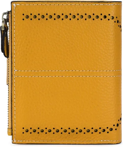 Miniatura 62 de SENDEFN - Billetera pequeña de piel auténtica para mujer, diseño plegable con ventana para tarjeta de identificación
