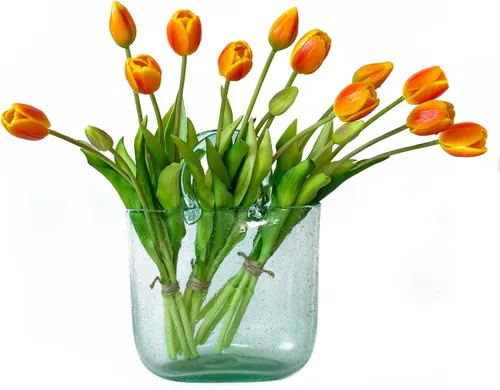 Miniatura 16 de DUYONE 15 flores de tulipanes artificiales, suave al tacto, realista, ramo de tulipanes de látex para el hogar, oficina, boda, fiesta, decoración