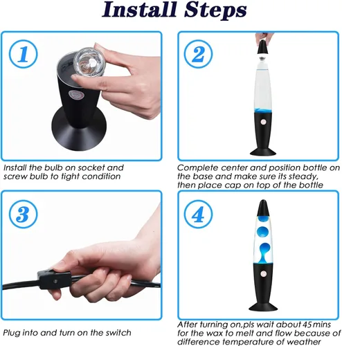 Miniatura 7 de Vanful Lámpara de magma azul con base negra, lámpara de movimiento líquido para adultos y niños, cargada por cable, estado de ánimo, noche