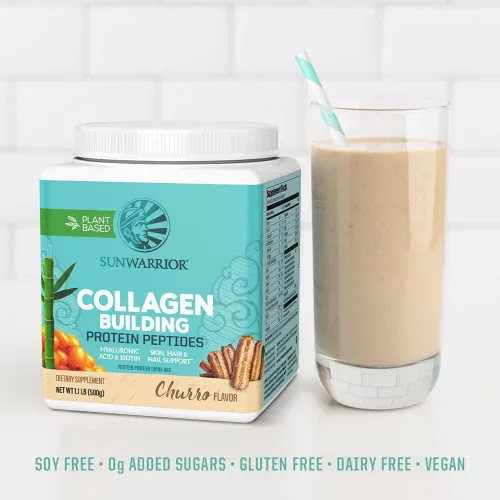 Miniatura 5 de Polvo de proteína de colágeno vegano para mujeres, polvo de colágeno a base de plantas de sílice sabor churro con vitaminas veganas para el cabello