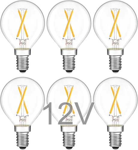 Miniatura 10 de Bombilla LED de 12 voltios, equivalente a 25 W, blanco cálido 2700 K, 2 W 200 lúmenes, 12-24 V CC, base E26, bombilla de globo A15 de bajo voltaje