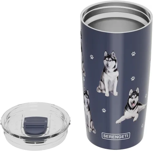 Miniatura 3 de SERENGETI Siberian Husky 20 oz. Vaso de acero inoxidable aislado al vacío con tapa a prueba de derrames - Impresión 3D - Taza de viaje aislada