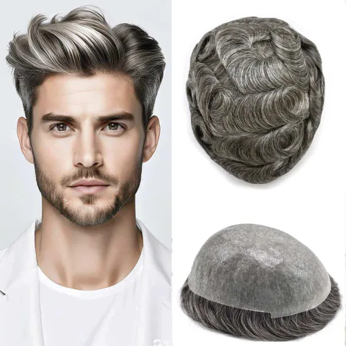 Miniatura 19 de Hombres Toupee Hair Thin Skin 0.06 Hombres Toupee Hair Piece Remy Human Hair System Mens Hairpieces Invisable Hairline Protesis Capilar Para Hombre