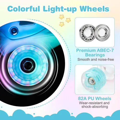 Miniatura 7 de BABY JOY Patines de ruedas de mariposa, 4 tamaños ajustables para niñas, adolescentes y adultos de 5 a 8 a 13 años o más, con ruedas iluminadas