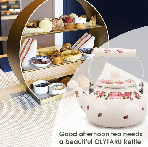 Miniatura 6 de Tetera para estufa, tetera esmaltada grande de porcelana, 2.5 L, tetera colorida de cerámica floral para estufa, diseño clásico retro