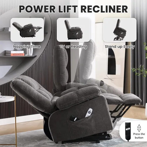 Miniatura 4 de MAHOMICO Silla reclinable eléctrica para personas mayores con funciones de masaje por vibración y calefacción, sofá reclinable eléctrico individual