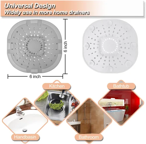 Miniatura 4 de Recolector de cabello cuadrado con ventosas para desagüe, tapón de silicona para ducha, fácil de instalar para baño, tina y cocina, 2