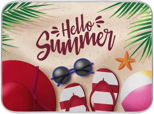 Tapete de secado de platos Hello Summer para encimera de cocina, 16 x 18 pulgadas, chanclas, vajilla, secadora de botellas, tapete para fregadero de