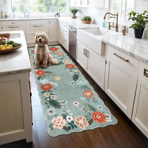 Miniatura 17 de Homcomoda Alfombras florales de cocina para piso, 3 piezas, alfombra de cocina antideslizante de granja, alfombra de cocina lavable, antideslizante