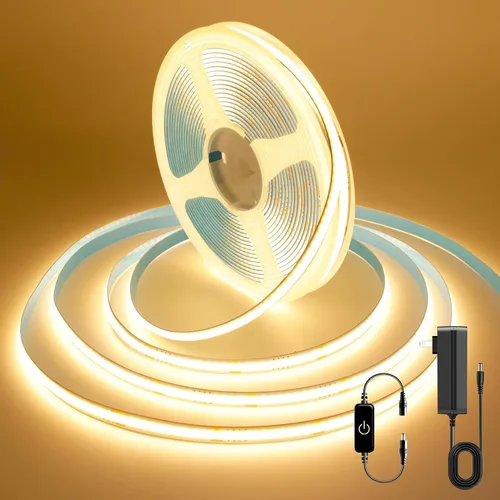 Tira LED COB, tira de luz LED COB blanca cálida de 16.4 pies, tira de luz LED regulable de 2700 K, CRI92+, 0.315 in de ancho, cinta LED flexible de