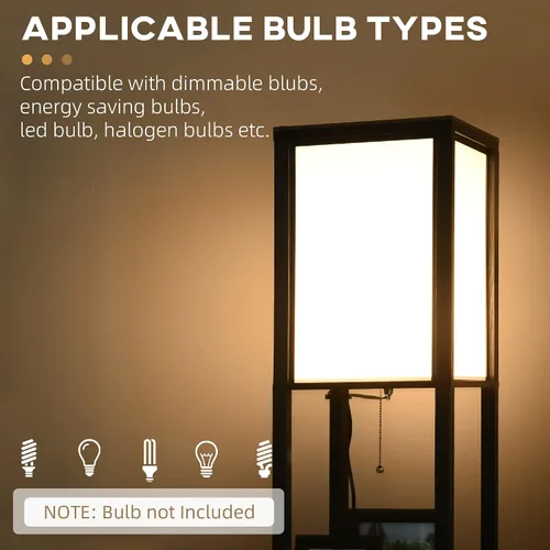 Miniatura 5 de HOMCOM Lámpara de pie moderna con estantes e iluminación ambiental doble, lámpara de pie alta para sala de estar, dormitorio con pantalla de tela