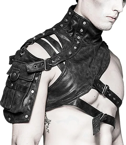 gzqirun Cinturón para hombre con arnés de pecho Steampunk de cuero PU armaduras de hombro soldado gótico mujer Moto y brazo bolsa hombres