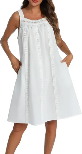 Miniatura 6 de YOZLY - Camisones de algodón sin mangas para mujer, camisón de tanque de noche con bolsillos