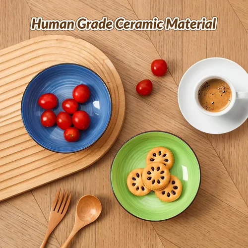 Miniatura 8 de Juego de cuencos coloridos de cerámica para gatos, paquete de 6 platos para gatos aptos para bigotes para alimentos y agua, platos de 5.7 pulgadas