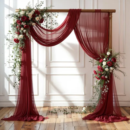 Miniatura 12 de Tela drapeada para arco de boda, 2 paneles de 18 pies, cortina de telón de fondo transparente azul bebé, cortina de gasa para boda, arco, ceremonia