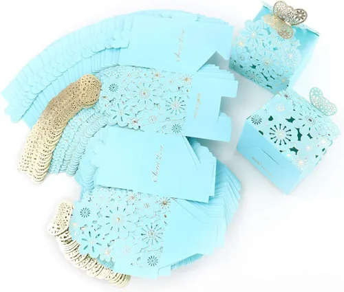 Miniatura 7 de Kslong Juego de 50 unidades por juego de cajas de regalo de galletas, recuerdos románticos de boda, bonita caja de chocolate para bodas, suministros