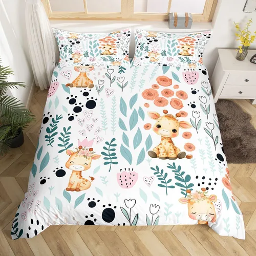 Miniatura 33 de Erosebridal Juego de ropa de cama individual de animales de la selva para niñas y niños, funda de edredón de elefante oso, tigre, león, safari