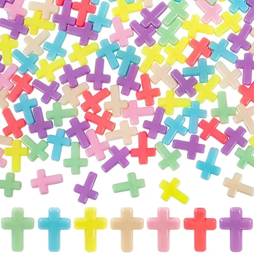 Miniatura 8 de 120 dijes de cruz para hacer joyas, cuentas de cruz religiosa para pulseras, cruces para hacer joyas, pulseras, collares, manualidades (6 colores)