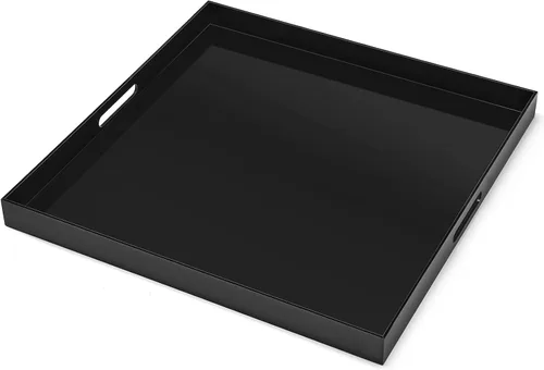 Miniatura 8 de Bandeja otomana de acrílico transparente de gran tamaño de 18 x 18 pulgadas, bandeja decorativa extra grande a prueba de derrames con asas