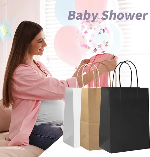 Miniatura 5 de COGLARING 100 bolsas de regalo negras con asas, bolsas de papel kraft de 11 x 5.9 x 11 pulgadas para fiestas, compras, comestibles y comida