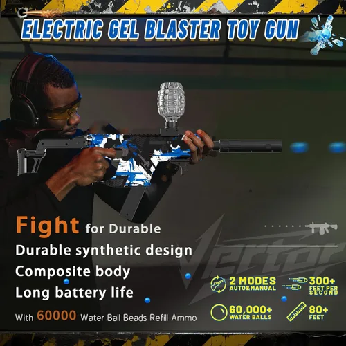 Miniatura 2 de Lanzador eléctrico de bolas de gel, lanzador automático de bolas de salpicaduras de alta velocidad con más de 60000 y gafas, juguetes de bolas