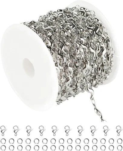 Miniatura 16 de Cadenas chapadas en oro a granel, cadena de trigo de acero inoxidable 304 con anillos de salto y cierres de langosta, collar para hombres y mujeres