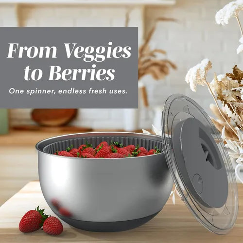 Miniatura 2 de COOK WITH COLOR Lavadora de lechugas y secadora de verduras para una fácil preparación de ensaladas, base antideslizante con mango de tracción, Gris