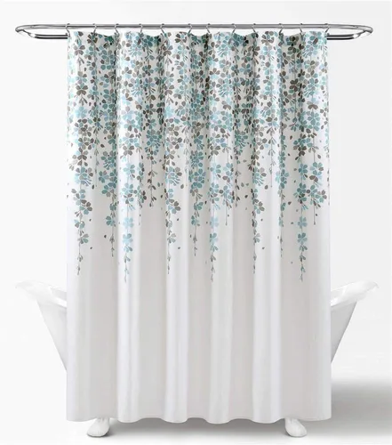 Lush Decor Cortina de ducha con flores lloronas, 72 pulgadas de ancho x 72 pulgadas de largo, color azul y gris, cortinas de ducha de tela para