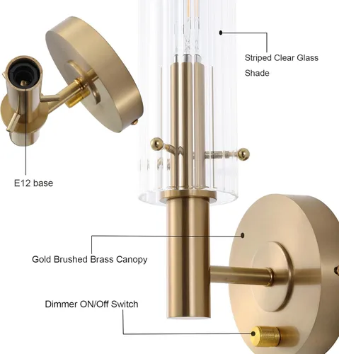 Miniatura 3 de BYOLIIMA Apliques de pared modernos con regulador de intensidad de encendido/apagado de latón cepillado dorado para baño, lámparas de tocador