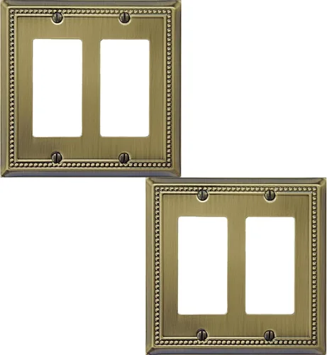 Miniatura 25 de OKAWYC Cubierta de Interruptor de Luz de Tomacorriente Dúplex Individual Belaire de Metal con Cuentas para Pared, Paquete de 4 Latón Antiguo 1 Gang