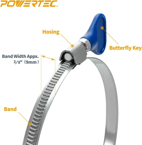 Miniatura 5 de POWERTEC 70223 Abrazadera de manguera de puente con llave de 2-1/2 pulgadas, llave de tornillo de pulgar, abrazaderas de manguera de acero