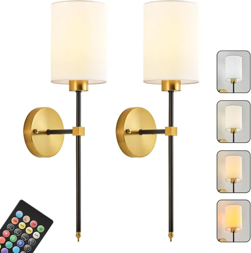 Miniatura 19 de Juego de Dos Apliques de Pared a Batería, Luz de Pared Inalámbrica Recargable con Control Remoto, Regulable, Luz Ámbar/Blanco Cálido/Blanco Negro