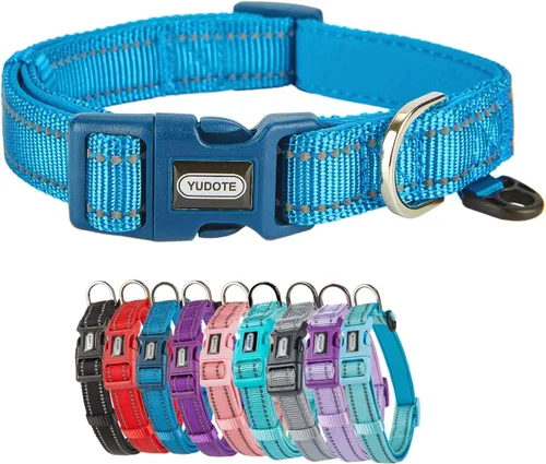 Miniatura 18 de Collar de nailon reflectante para perro con acolchado de neopreno transpirable, ajustable para perros pequeños (9.8 a 15 pulgadas, morado)