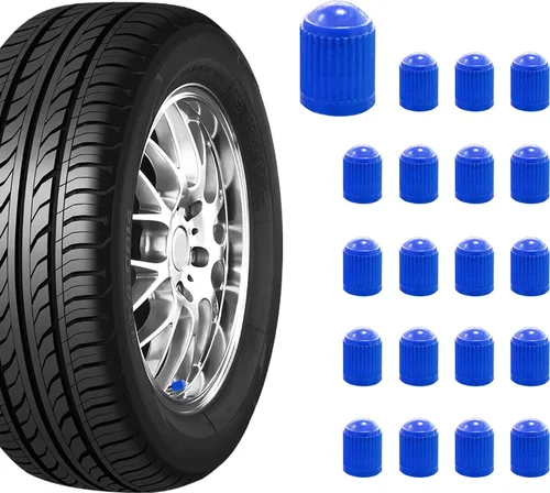 Ziciner 20 tapas de válvula de neumático, tapones de válvula de plástico para coche con sello de goma O, cubiertas de vástago de rueda selladas Azul