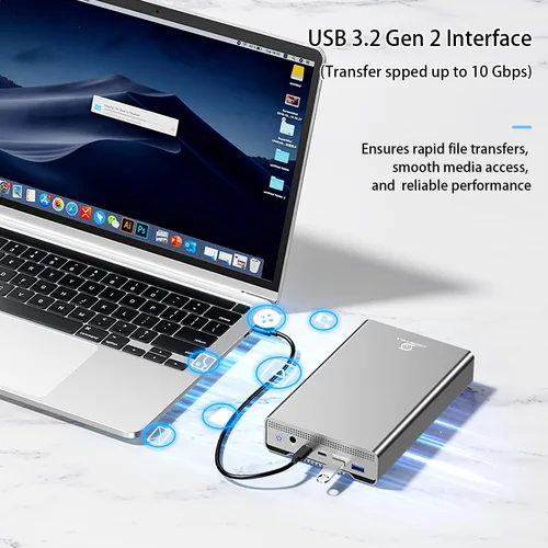 Miniatura 4 de GX100 - Disco duro externo USB 3.2 Gen 2 (10Gbps) de 12 TB con concentrador USB para Windows o MacOS Desktop PC/Laptop