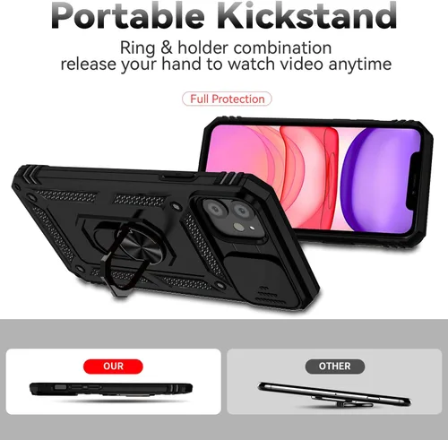 Miniatura 5 de Funda para iPhone 11 de 6.1 pulgadas, con protectores de pantalla y funda para cámara, [grado militar] de 16 pies. Funda a prueba de caídas con Negro