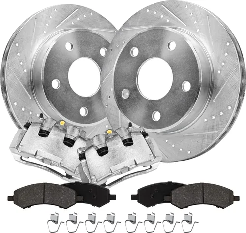 Miniatura 19 de Detroit Axle - Kit de freno trasero para Mercedes-Benz ML320 1998-2003, rotores de freno de disco ranurados perforados 03-05 ML350 Pastillas