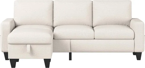 Miniatura 6 de Sofá modular convertible en forma de L, sofás beige para sala de estar con diván reversible, sofás modulares de lino moderno de 3 asientos para sala